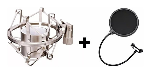 Kit P/ Microfone Aranha Shock Mount Cromado + Pop Filter