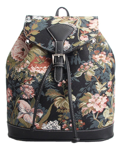 Mochila Moda Para Mujer Flor Peonia Negro Ruck-peo