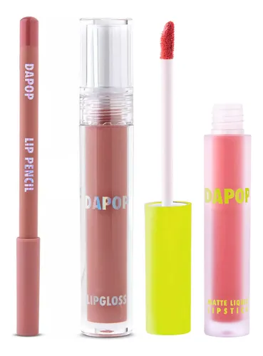 Kit Combo Labial Matte + Gloss + Delineador De Labios Dapop 
