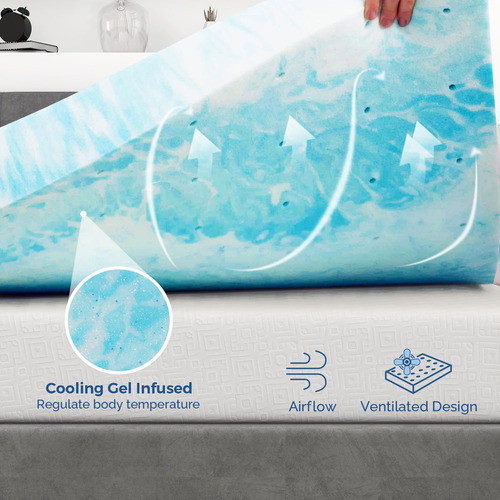 Cubrecolchón Queen De Espuma Viscoelástica De Gel 3 Azul