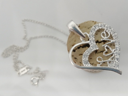 Dije Corazon Love Plata 925 Ley Zirconia Y Cadena 