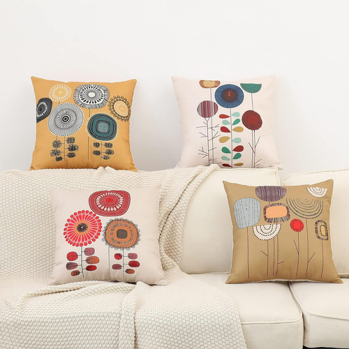 Juego De 4 Fundas Para Cojines De Lino, 45 X 45 Cm Fundas