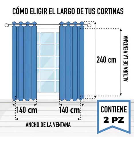 Cortinas Blackout Térmico Largas Lisa Opaca 95% Bloqueo Luz Color Negro
