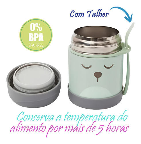 Pote Térmico Com Talher Infantil Gumy Azul 320 Ml Buba