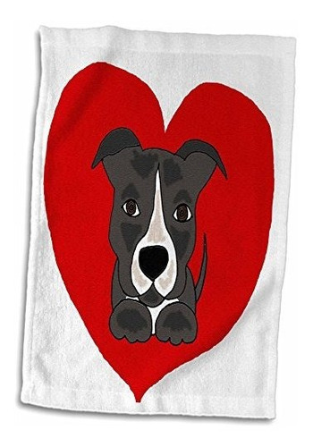 3d Rose Fun Gris Y Blanco Pitbull Puppy Dog Y Red Heart Love