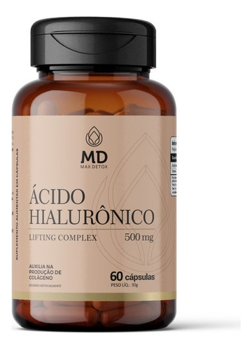 Ácido Hialurônico Lifting Complex 500mg 60cápsulas Max Detox Sem Sabor