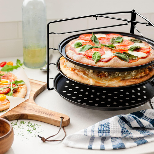 Chef Pomodoro Pizza Hornebing Con 3 Sartenes De Pizza Y De