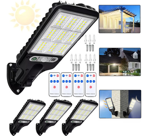 4pz Lámpara Solar Pared Exteriores Impermeable Sensor 3modos