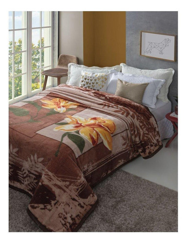 Cobertor Jolitex Ternille Dyuri Cobertor Dupla Face cor marrom com design kenai de 2.2m x 1.8m