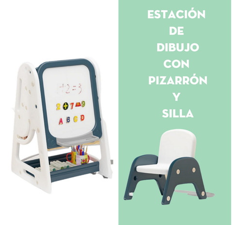 Estación Dibujo Infantil Pizarrón Escritorio Y Silla Mima2