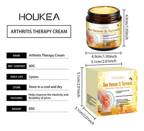 2pcs Bee Venom Crema Terapéutica con Veneno de Abeja y Cúrcuma - Alivia Dolor Articular, Textura Fresca, Sin Irritación | Cuidado Profesional para Artritis y Movilidad
