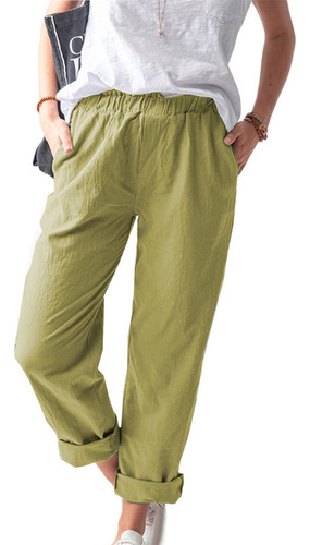 Pantalón Recto Casual Cómodo Con Cintura Elástica Para Mujer