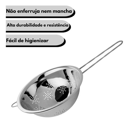 Escorredor Massa Macarrão Legumes Multiuso Inox C/ Cabo 22cm Rei Dos Térmicos