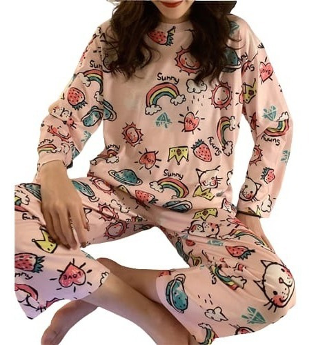 Pijama Mujer 2 Piezas Manga Larga Para Verano Y Primavera 13