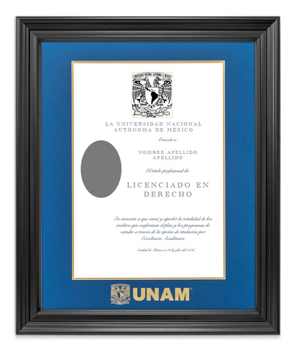 Marco Para Titulo Unam 40x50 Azul/filo Oro Negro Mate