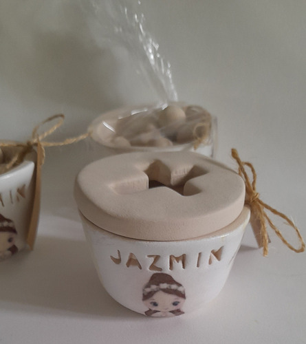 12 Souvenir Bautismo Personalizado Cerámica Perfumada