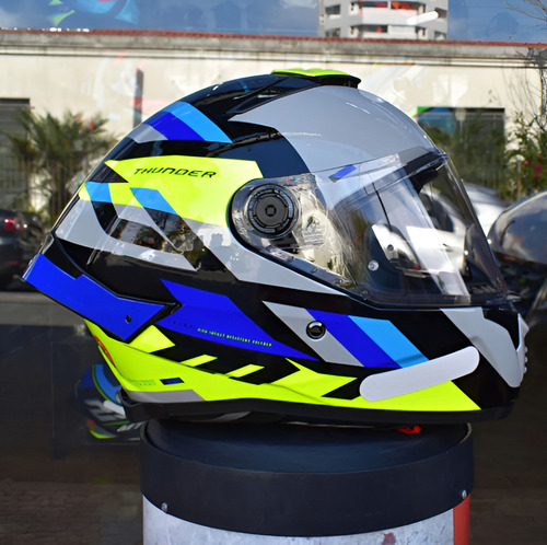 Capacete Mt Thunder 4 E17 Ergo Amarelo E Azul