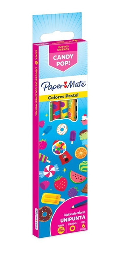 Colores Pasteles Candy Pop 6 Lápices De Colores Paper Mate