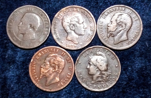 Monedas Cobres Diversos. 30 Mm. Siglo Xix. Lote 5 Uni (Usado)