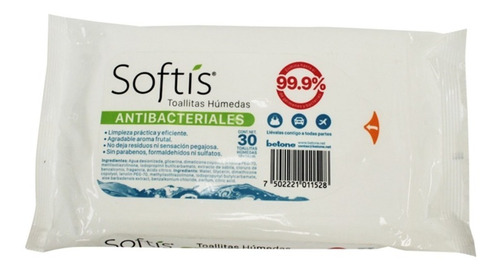 30 Pzas Toallitas Desinfectantes Softis®,  Antibacteriales