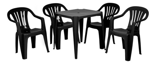 Jogo De Mesa C/ 4 Cadeiras Para Bar Plástico Qualidade Cores Cor Preto