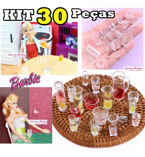 Kit Miniaturas Taças Copos Pratos Xícaras P/ Boneca Barbie 