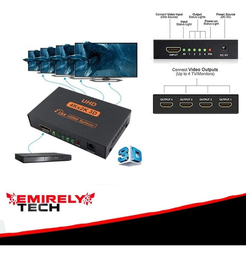 Imagen 1 de 4 de Adaptador Hdmi Hub Splitter 4k*2k (hdmi Splitter 1x4)