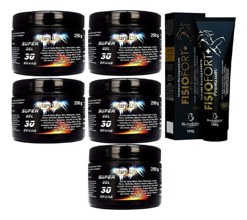 Kit 5 Super Gel 30 Ervas 250g + 1 Pomada Fisio Premium 150g