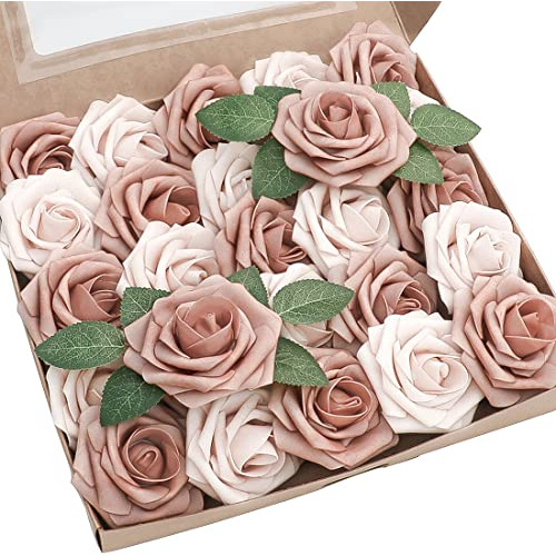 Floroom Flores Artificiales De Aspecto Real, 25 Rosas Falsas