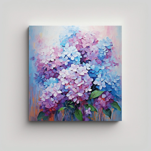 80x80cm Pintura Abstracta De Hortensias Bastidor Madera