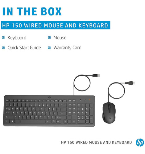 Combo Teclado E Mouse Hp 150 Com Fio Usb Abnt2 Br Preto Nf-e