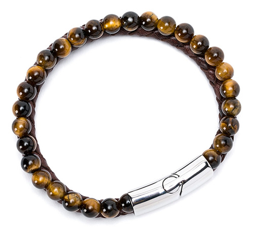 Imagen 5 de 10 de Pulsera Piedra Brillante Cuero Hombre,mujer Cafe