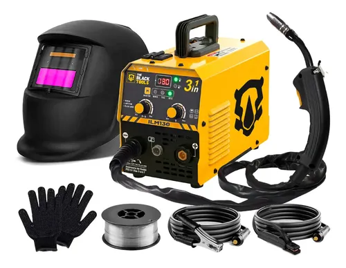 Maquina Inversora De Solda Mig Sem Gás 130a 3 Em 1 Tig Lift Com Acessórios Amarelo The Black Tools