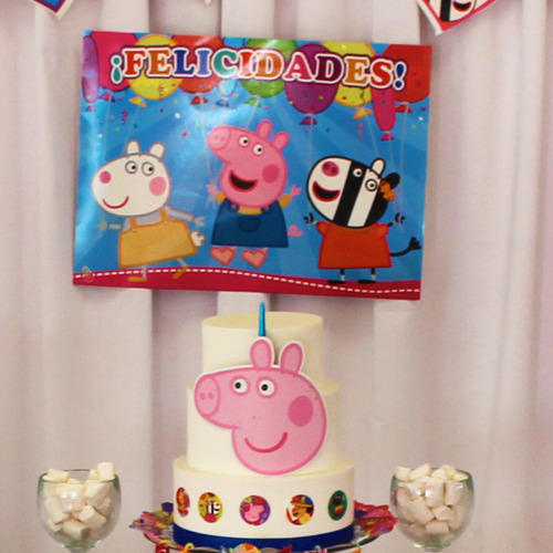 Afiche Peppa Pig Cumple Cartel Deco Puerta Disney