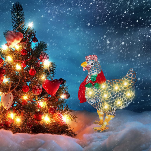 Bufanda De Luz De Navidad De Metal, Adorno De Pollo, Decorac
