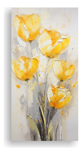 20x40cm Cuadro De Tulipanes Amarillos En Lienzo Flores