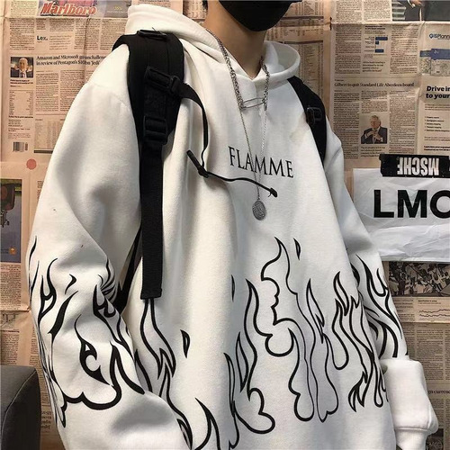 Sudadera Estilo Universitario Coreano Street Harajuku Flame