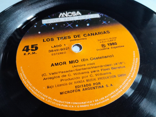 Vinilo Simple - Los Tres De Canarias - Amor Mío - Arg - 1980