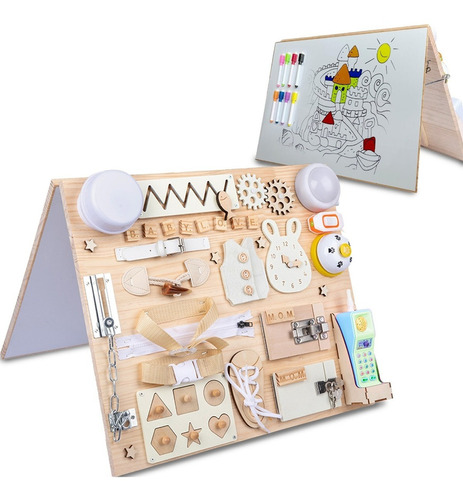 Peke Kids Montessori tablero de madera juguete didactico y sensorial interruptor de luz led color madera 
