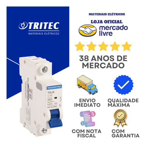 Disjuntor Monopolar Tramontina Tdj3 16a (tp C) 3ka/380v Mini