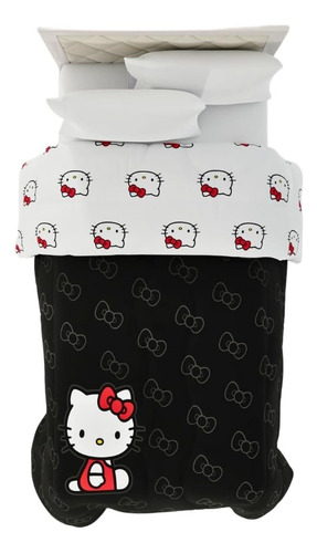 Franco Collectibles Hello Kitty Edredón Reversible Individua Color Negro Y Blnco