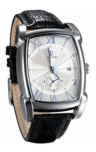 Reloj Cuadrado De Cuero Genuino Para Hombre.