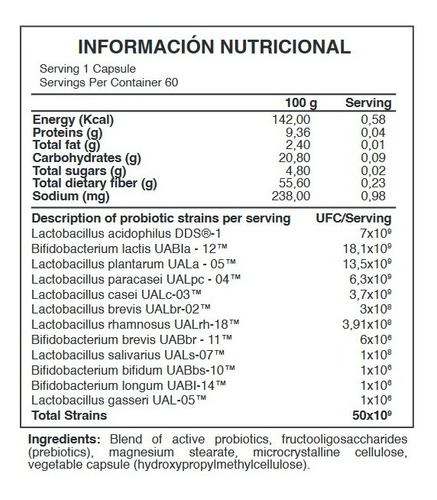 Imagen 2 de 7 de Probiotic Max 50 B - 60 Capsulas | Dr Jack Nutrition