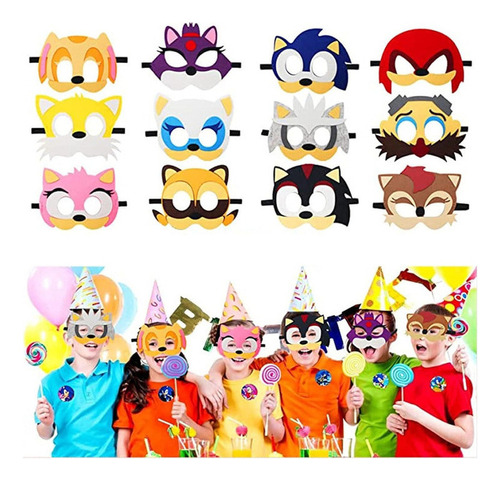 Perfect 12 Piezas Mascara De Sonic Fiesta, Juego De Máscaras