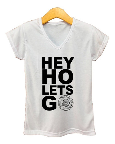 Remera Escote V Mujer Ramones Hey Ho Lets Go