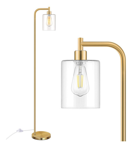 Lámpara De Pie Industrial Vidrio Colgante Latón Dorado E26