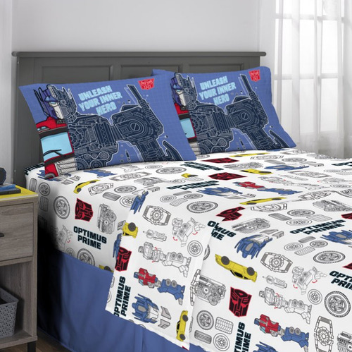Set De Sabanas Transformers 4 Pz Niño Cama Matrimonial *sk Color Blanco/multicolor Diseño De La Tela Estampado