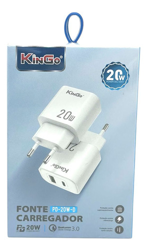Fonte Carregador Kingo 20w Usb Usb-c Turbo Pd 3.0