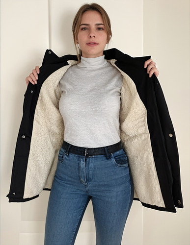 Parka Mujer Corderito Gabardina Invierno Capucha Rfs
