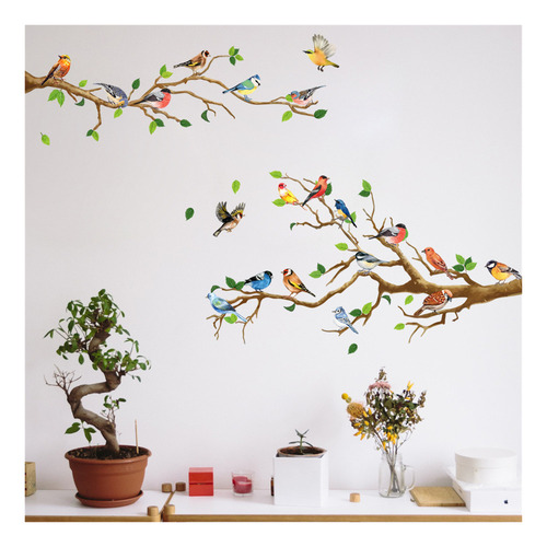 Pegatinas De Pared Con Diseño De Pájaros Con Ramas En V Para